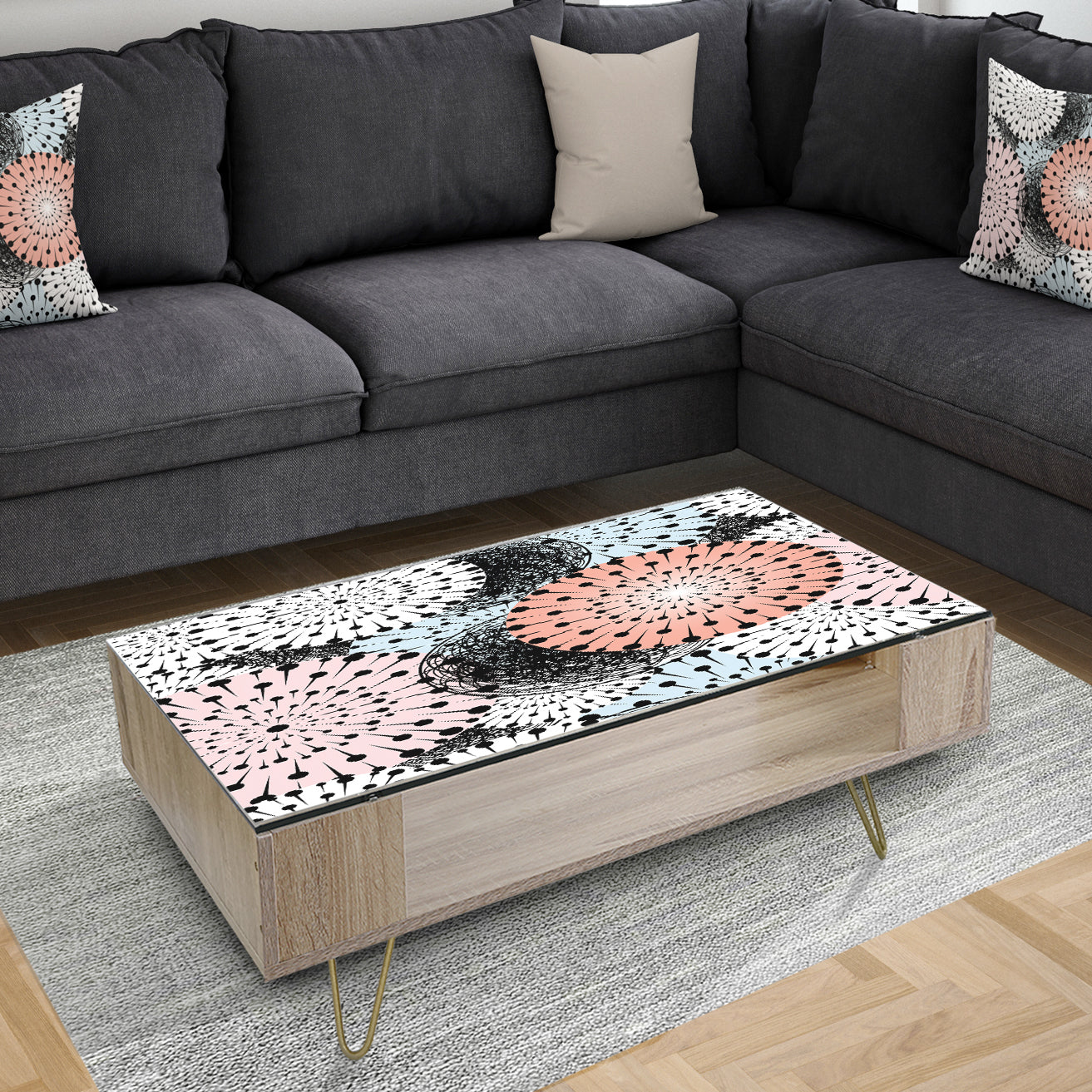 Retro Abstract Flower Design I - Glam Coffee Table