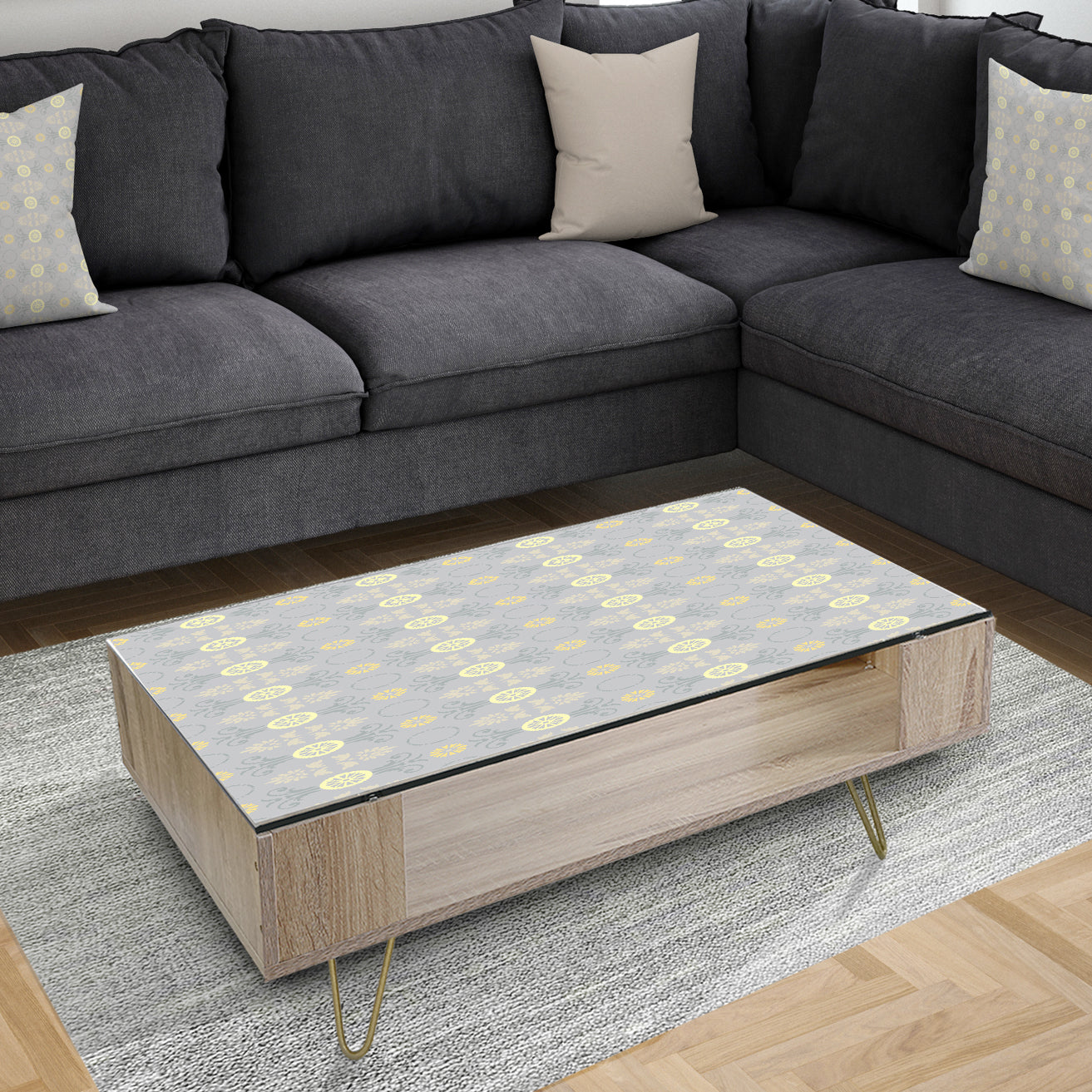 Golden Cornflower Pattern - Glam Coffee Table