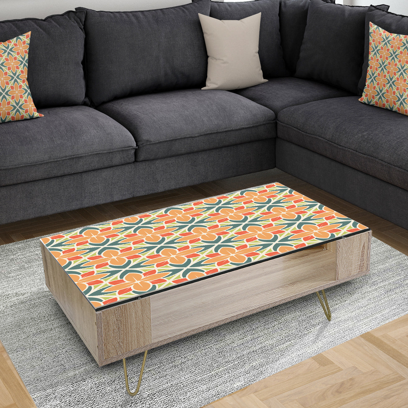 Retro Floral Pattern IV - Glam Coffee Table