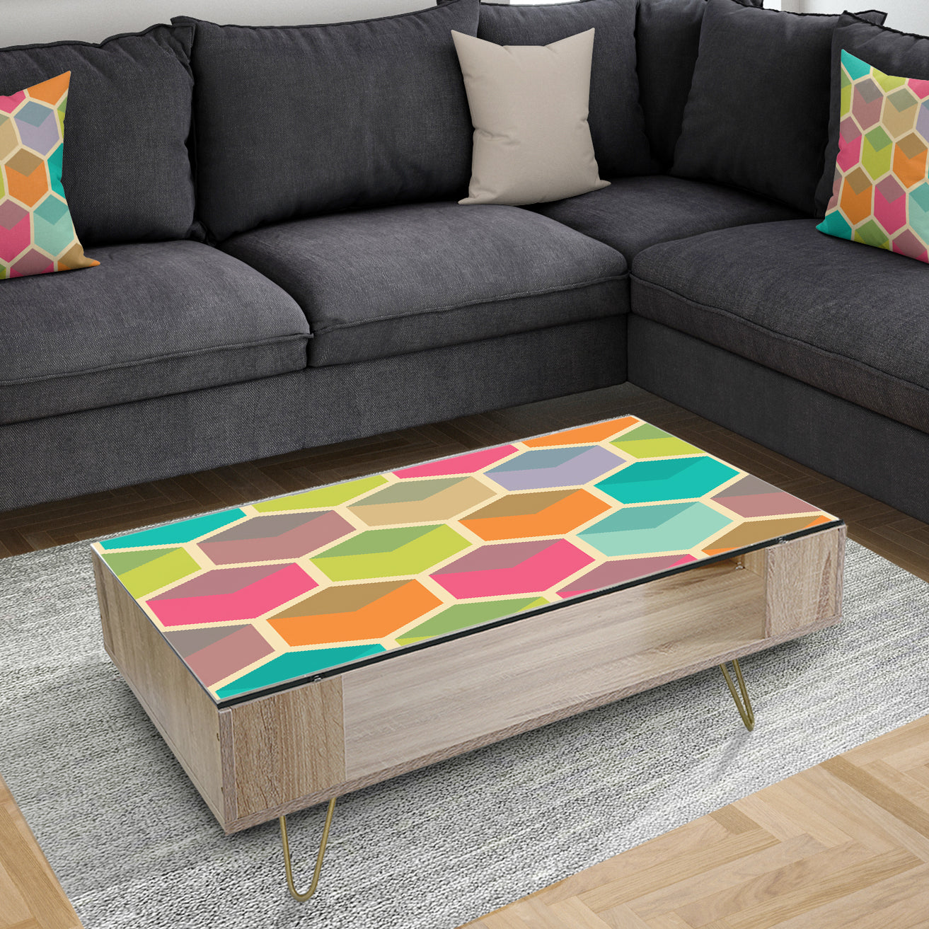 Retro Hexagon Pattern I - Glam Coffee Table