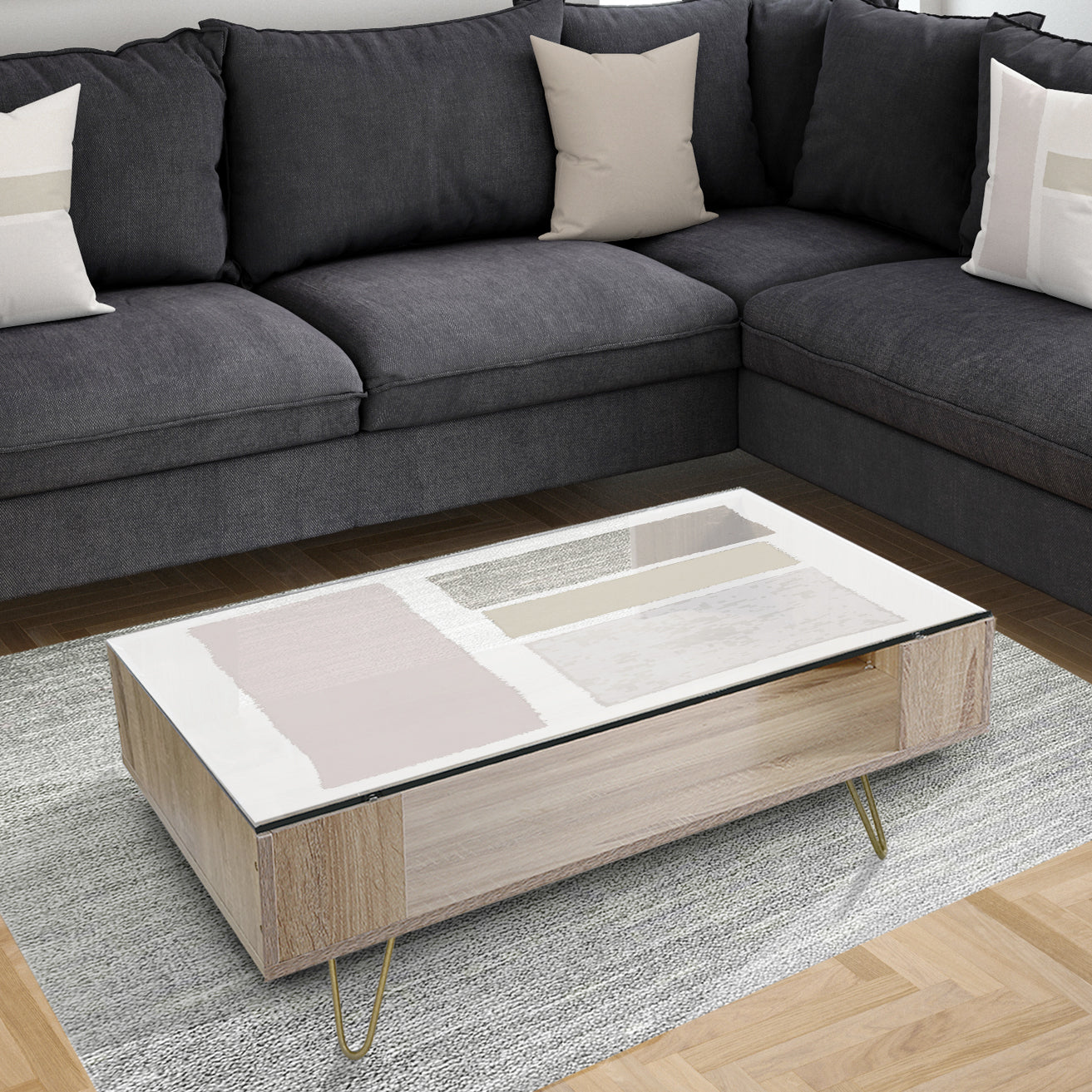 Painted Simple Form Neutral on White - Transitional Coffee Table