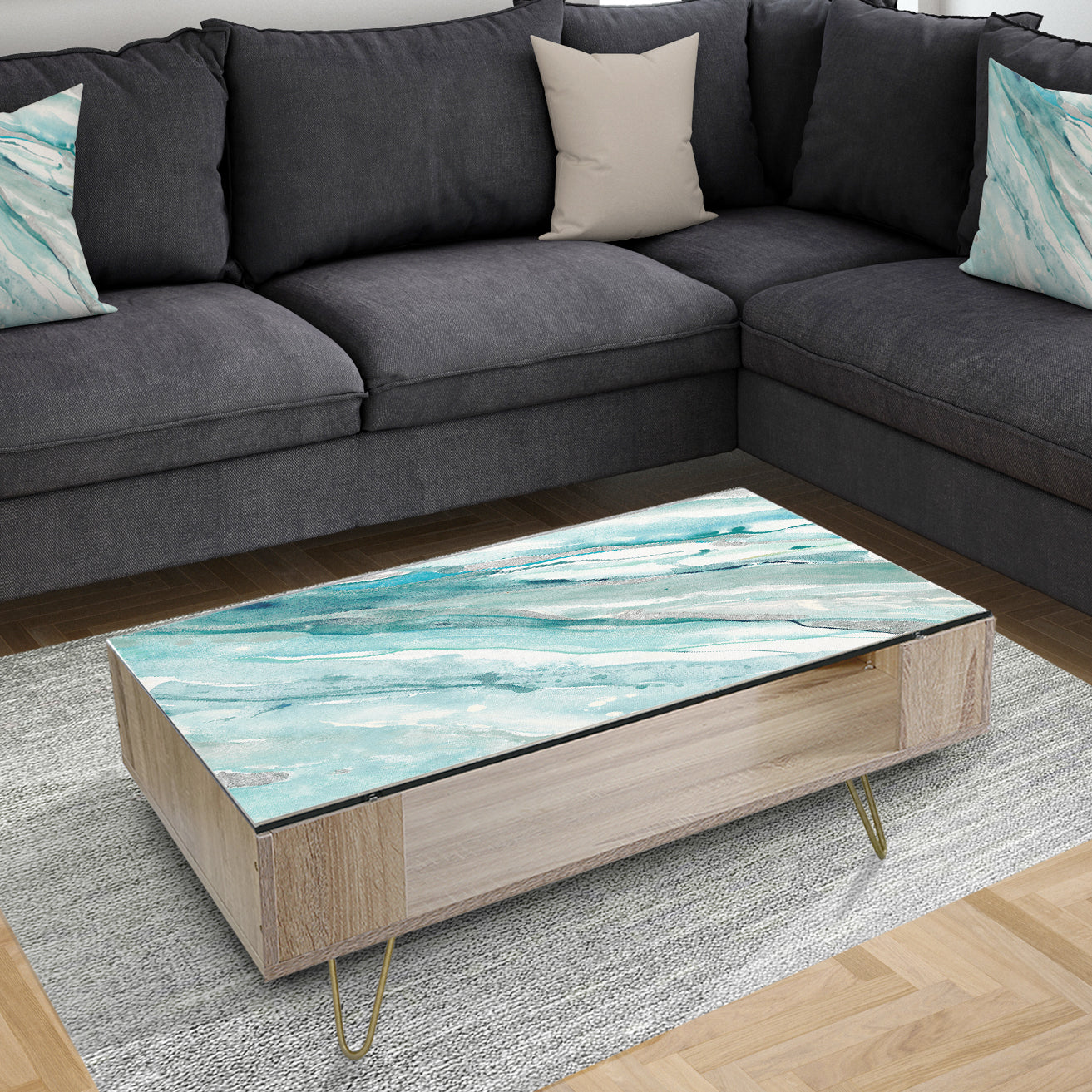 Silver Springs II Blue Green - Traditional Coffee Table