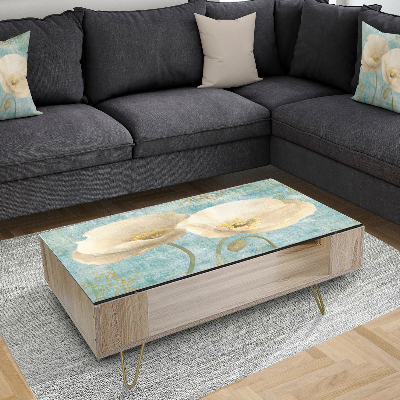 bouquet Poppies on Paisley II - Traditional Coffee Table