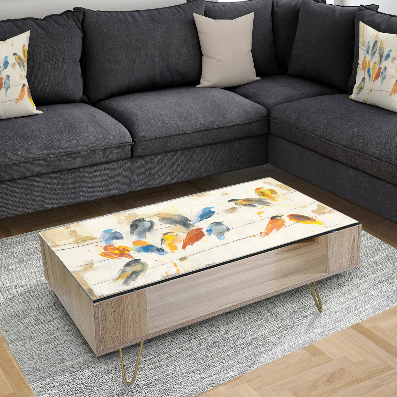 Multicolor Bird Meeting - Traditional Coffee Table