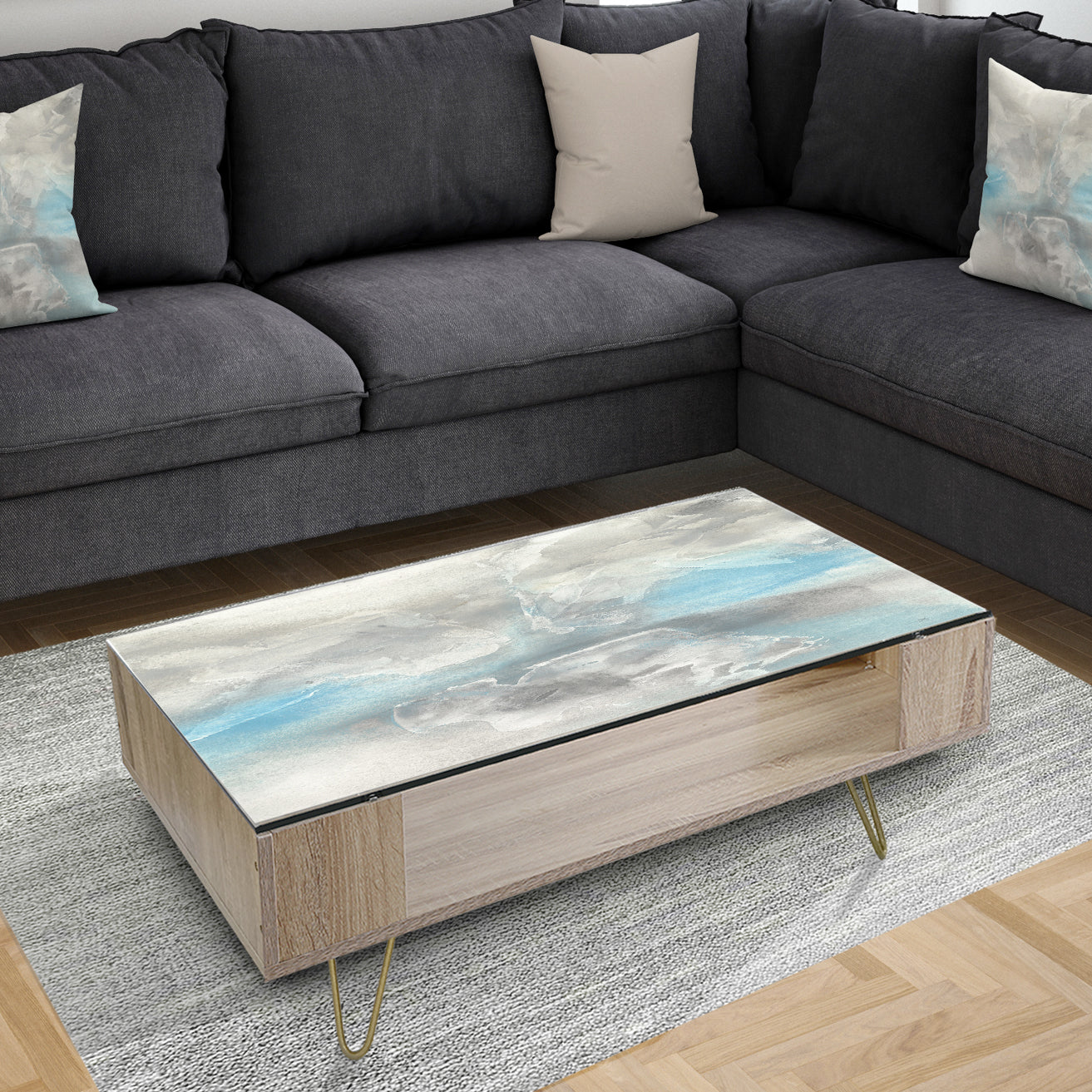 Watercolor Minimal Blue Tones I - Traditional Coffee Table