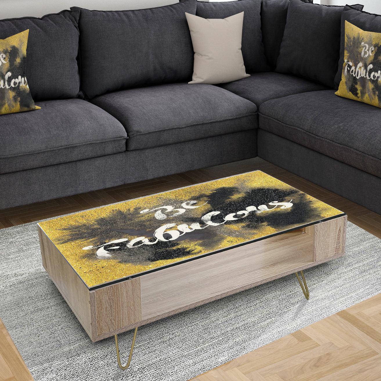 Be Fabulous Quote Black on Gold - Traditional Coffee Table