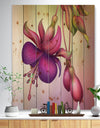 Fuchsia Flowers with Green Leaves - Floral Print on Natural Pine Wood