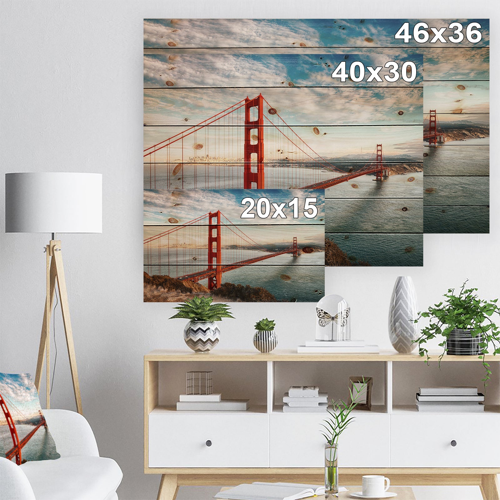 Golden Gate Bridge in San Francisco - Sea Bridge Print on Natural Pine Wood