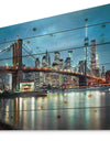 Brooklyn Bridge and Skyscrapers - Cityscape Print on Natural Pine Wood