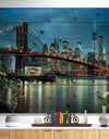 Brooklyn Bridge and Skyscrapers - Cityscape Print on Natural Pine Wood