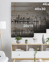 Chicago Skyline at Night Black and White - Cityscape Print on Natural Pine Wood