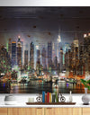 New York Times Square in Blue Light - Cityscape Print on Natural Pine Wood