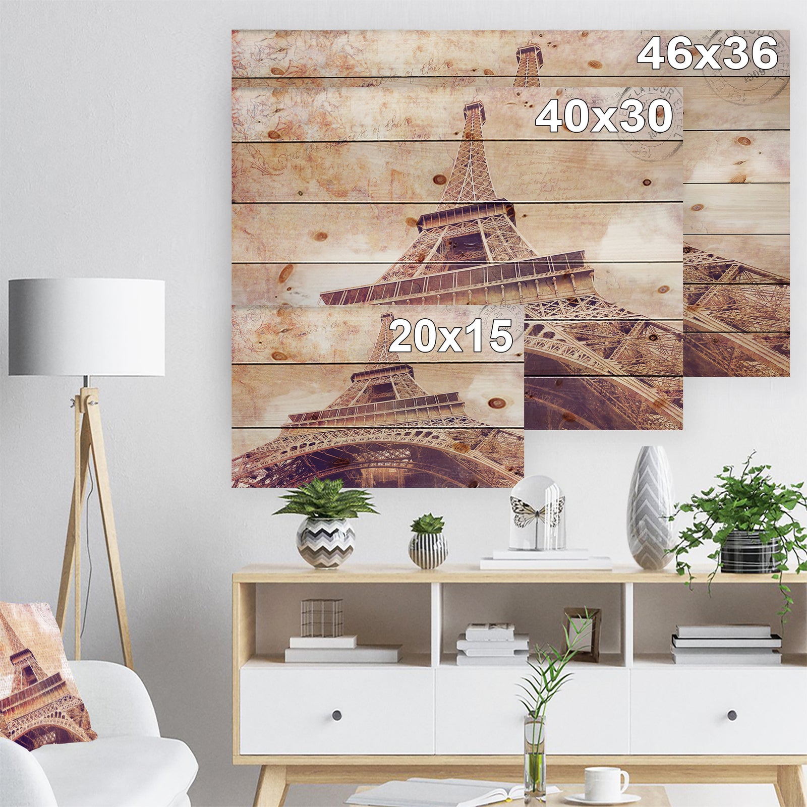 Paris Paris Eiffel TowerParis Postcard Design - Cityscape Print on Natural Pine Wood