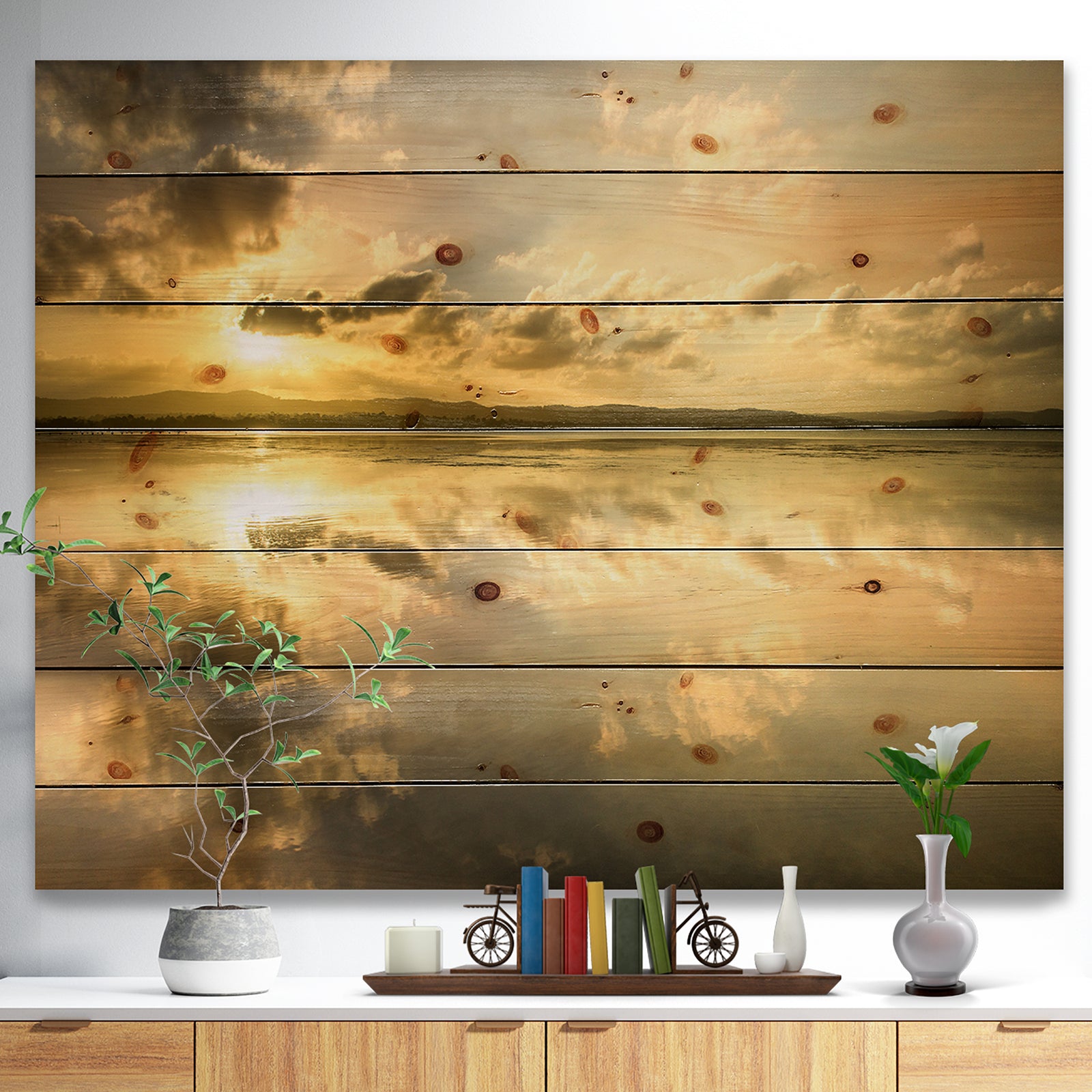 Amazing Foreshore Reserve Reflection - Seashore Print on Natural Pine Wood