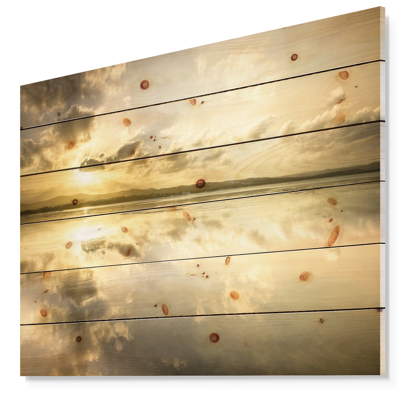 Amazing Foreshore Reserve Reflection - Seashore Print on Natural Pine Wood