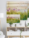 Green Purple Abstract Cosmos of Flowers - Large Flower Print on Natural Pine Wood