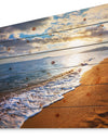 Heavy Clouds Over Morning Beach - Seashore Print on Natural Pine Wood