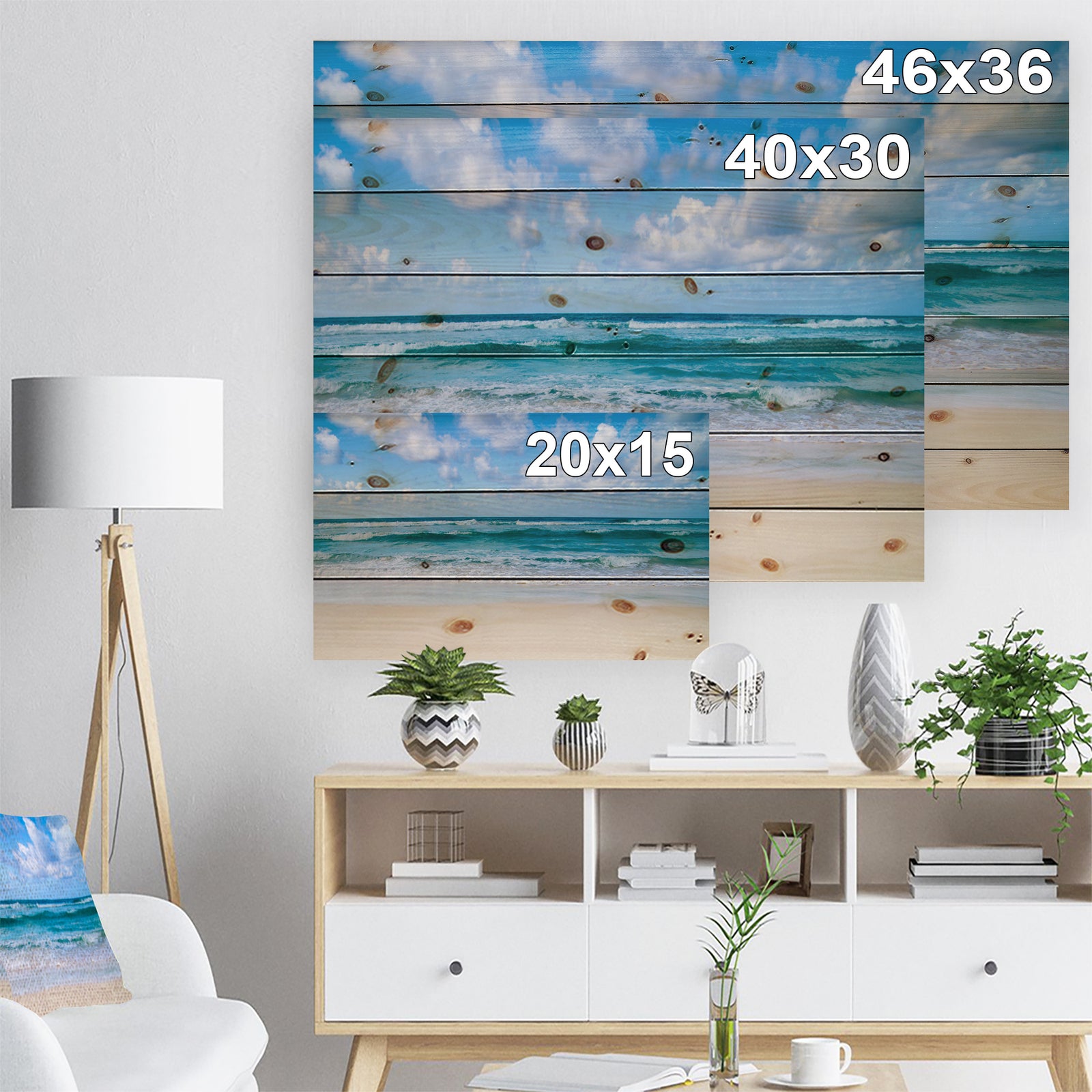 Serene Blue Tropical Beach - Seashore Print on Natural Pine Wood