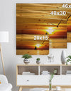 Bright Yellow Beach with Birds - Seashore Print on Natural Pine Wood