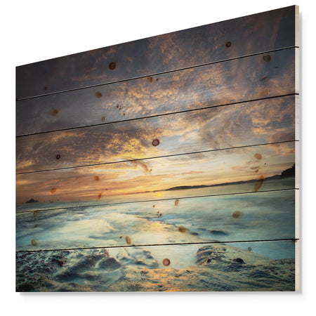 The Tanah Lot Temple In Bali Island - Modern Beach Print on Natural Pine Wood