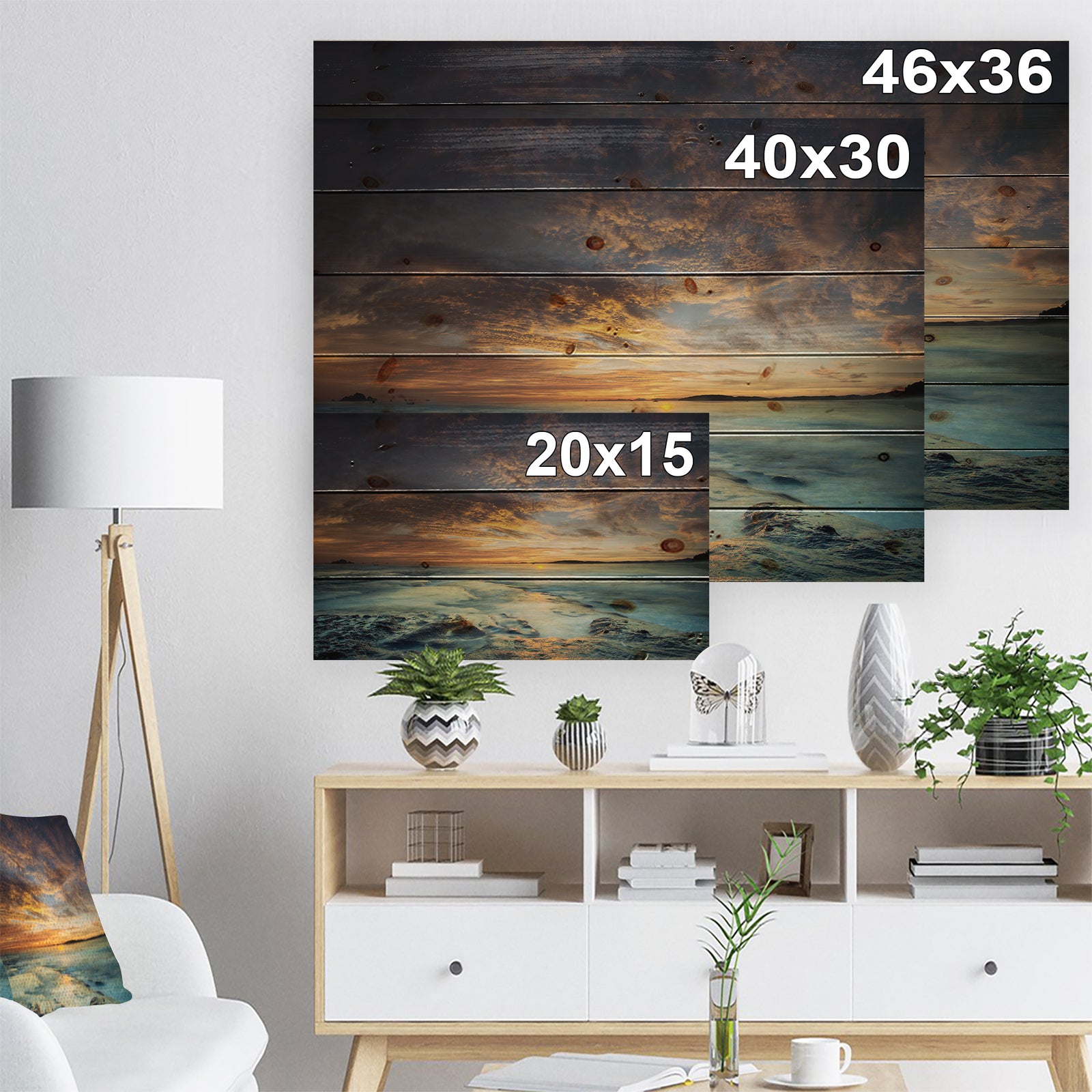 The Tanah Lot Temple In Bali Island - Modern Beach Print on Natural Pine Wood