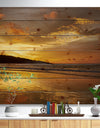 Amazing Beach with Beautiful Breaking Waves - Modern Beach Print on Natural Pine Wood