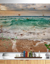 Crystal Clear Blue Foaming Waves - Seascape Print on Natural Pine Wood