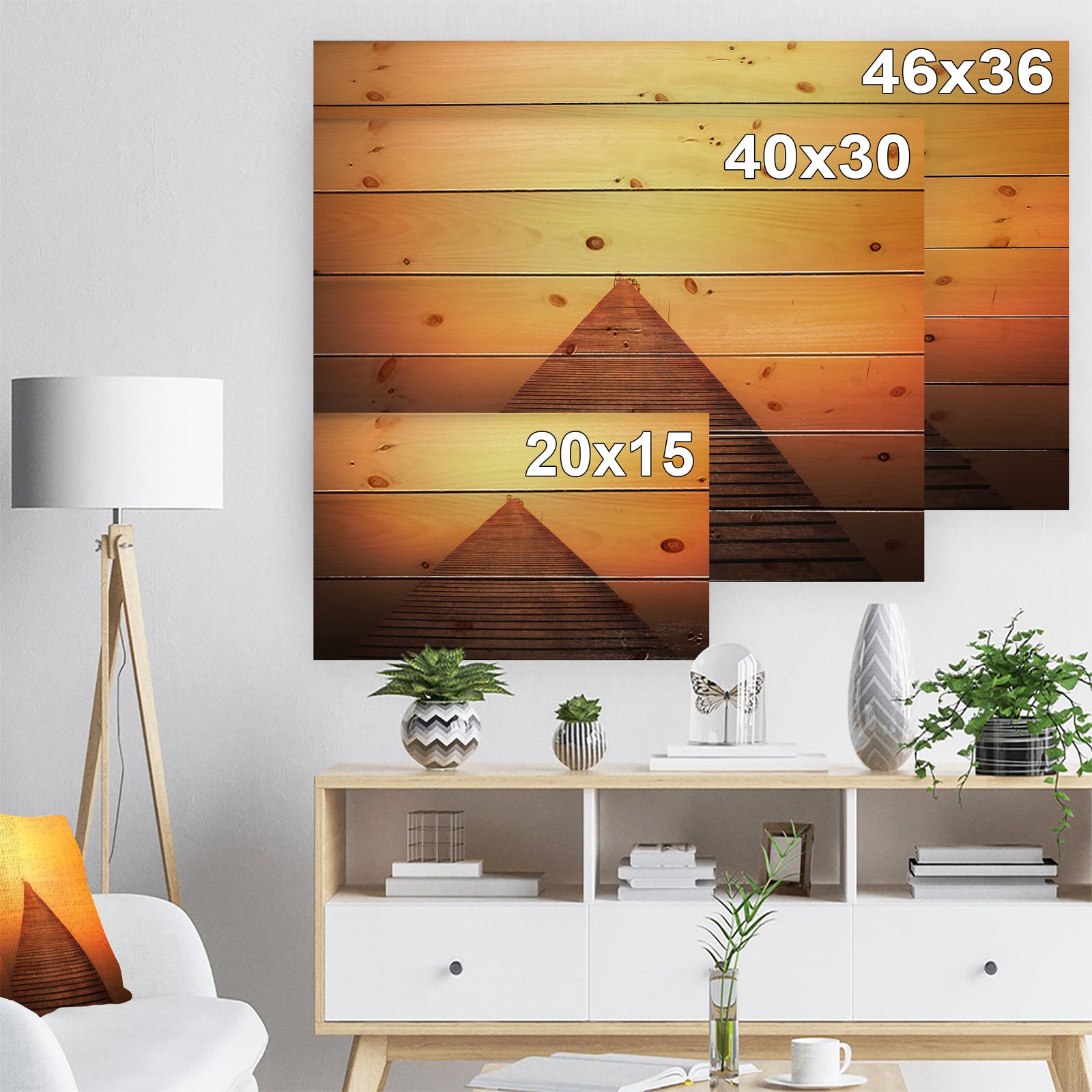Old Wooden Bridge into Infinity Sea - Pier Seascape Print on Natural Pine Wood