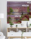 Romantic Lake in Pink and Green - Landscape Print on Natural Pine Wood