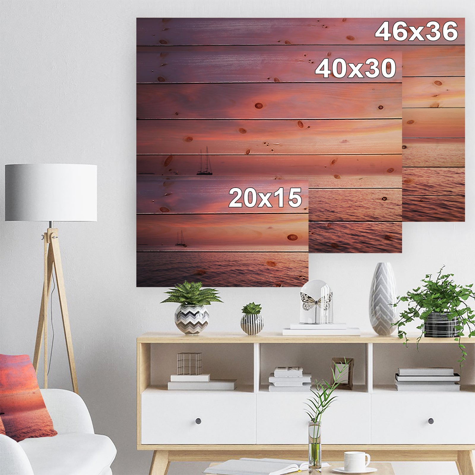 Reddish Serene Maldives Seashore - Seascape Print on Natural Pine Wood