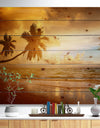 Beautiful Palms at the Caribbean Beach - Seascape Print on Natural Pine Wood