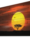 Lonely Tree with Birds at Sunset - Landscape Print on Natural Pine Wood