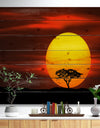 Lonely Tree with Birds at Sunset - Landscape Print on Natural Pine Wood