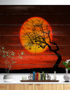Birds and Tree Silhouette at Sunset - Landscape Print on Natural Pine Wood