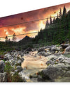 Rocky Mountain River at Sunset - Wall Art Landscape Print on Natural Pine Wood