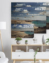 Bright Seashore with Blue Waters - Seashore Print on Natural Pine Wood