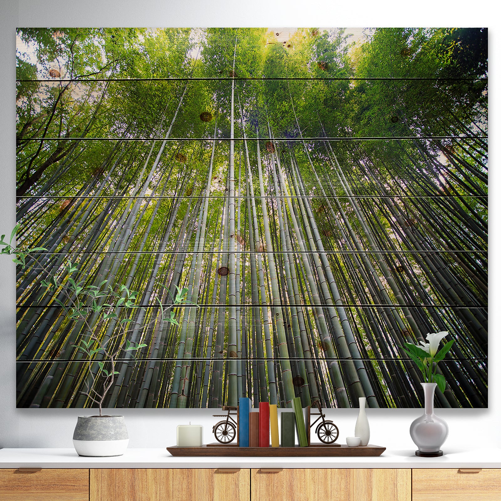 Bamboo forest of Kyoto Japan. - Forest Print on Natural Pine Wood