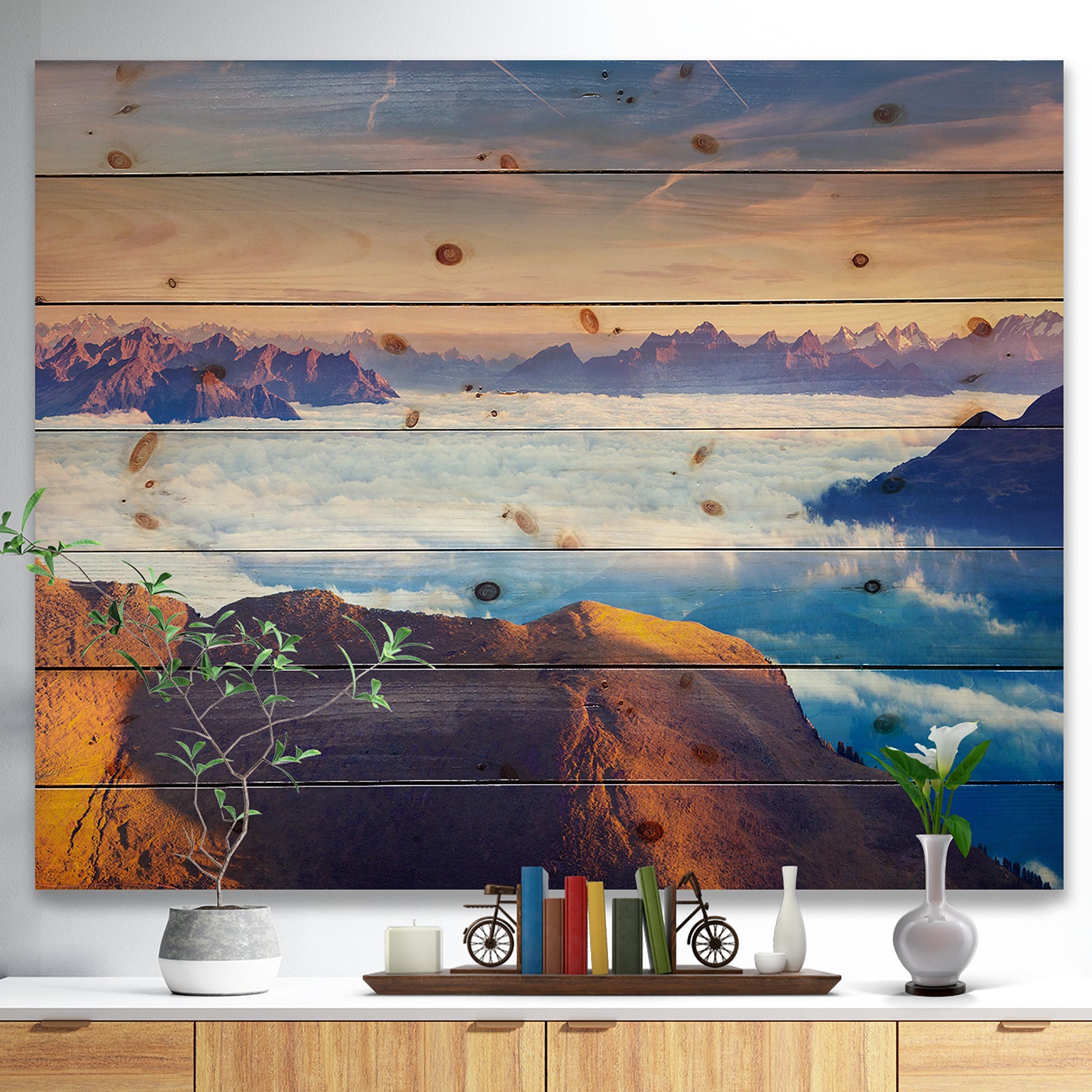 Val Gardena Valley Panorama - Seashore Print on Natural Pine Wood