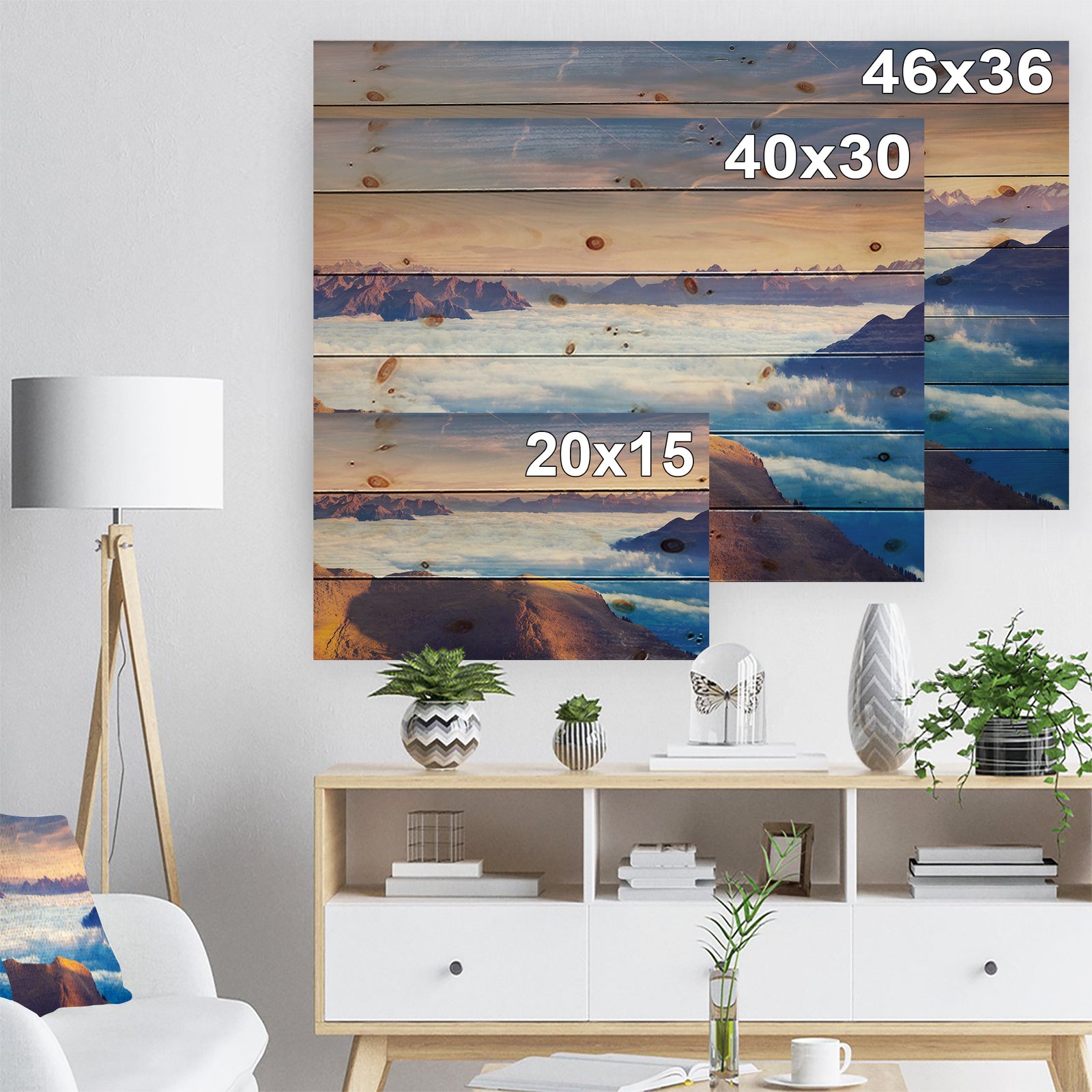 Val Gardena Valley Panorama - Seashore Print on Natural Pine Wood