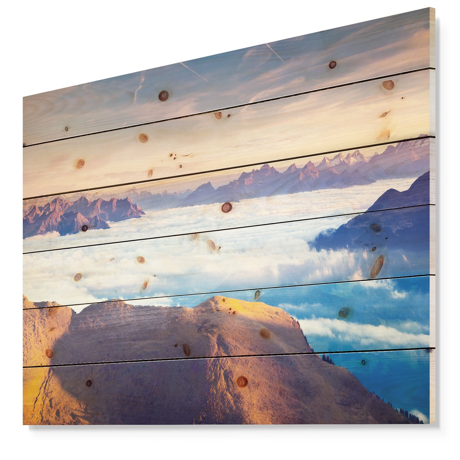 Val Gardena Valley Panorama - Seashore Print on Natural Pine Wood