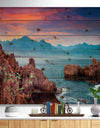Sunrise on Barbor Milazzo Panorama - Landscape Print on Natural Pine Wood