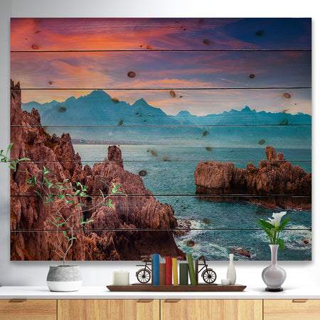 Sunrise on Barbor Milazzo Panorama - Landscape Print on Natural Pine Wood