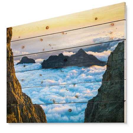 Gran Canaria Sunset over Clouds - Seashore Print on Natural Pine Wood