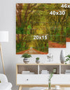 Fall Greenery and Road Straight Ahead - Forest Print on Natural Pine Wood