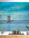 Old Spanish Windmill in Blue Lagoon - Seashore Print on Natural Pine Wood