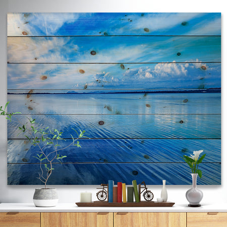 Sunset Blue Panoramic Landscape - Landscape Print on Natural Pine Wood