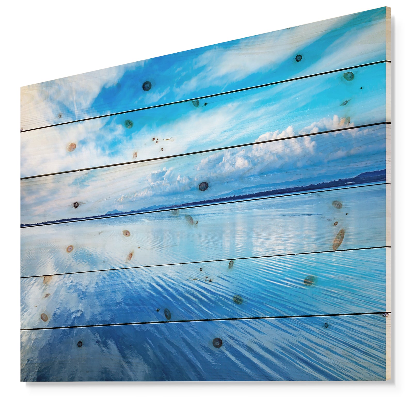 Sunset Blue Panoramic Landscape - Landscape Print on Natural Pine Wood