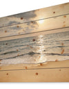 Dark Tropical Sand Beach at Sunset - Modern Seascape Print on Natural Pine Wood