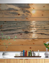 Dark Tropical Sand Beach at Sunset - Modern Seascape Print on Natural Pine Wood