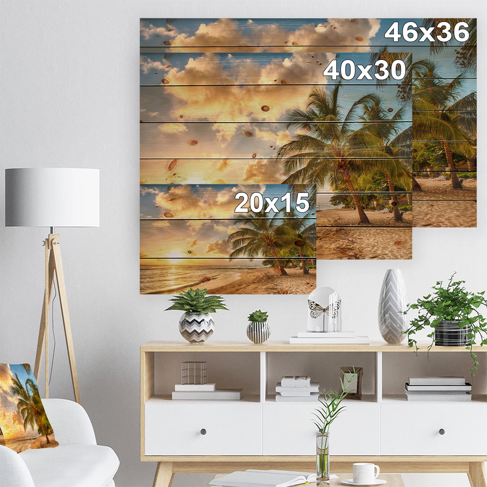 Gorgeous Beach of Island Barbados - Modern Seascape Print on Natural Pine Wood